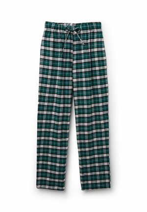 Geruite slaapbroek in groen, zwart, wit en grijs; van katoen, met een elastische tailleband en een trekkoord, recht gesneden.