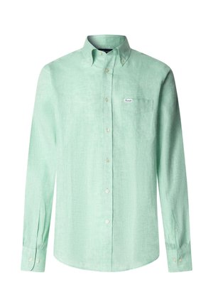 Lichtgroen overhemd met lange mouwen, knoopsluiting en een kraag met knopen, voorzien van een borstzak met het label "Fjällräven".