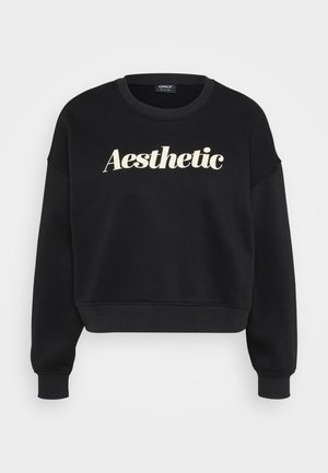 Sweatshirt curto preto feito de material macio, com uma impressão gráfica em creme com a palavra "Aesthetic" na frente e punhos canelados.