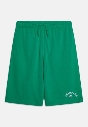 Groene sportshorts van een katoenmix, met een elastische tailleband met trekkoord en witte logo-tekst op het linkerpootje.