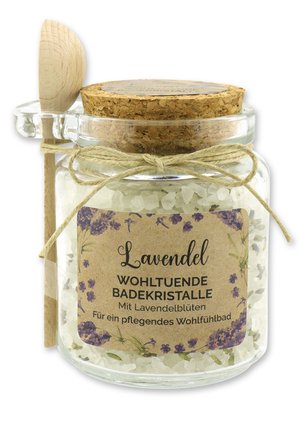BADESALZ LAVENDEL GROB MIT SCHAFMILCH GLAS MIT HOLZLÖFFEL  - Schaumbad & Badezusätze - beige