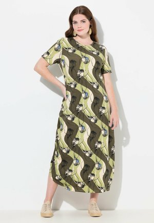 ASYMMETRIC GATHERED ARTISTIC FLORAL - Jerseyjurk - olive brown