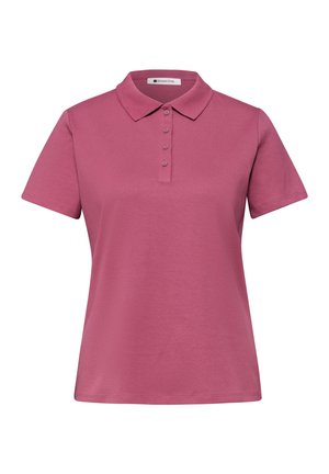 Kortemouwen roze polo met kraag en vier knopen, gelabeld Street One, weergegeven op een witte achtergrond.