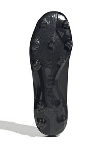 Soletta di scarpini da calcio nera con tacchetti conici, superficie texturizzata e branding "PREDATOR". Finitura lucida con un design elegante per una migliore trazione.