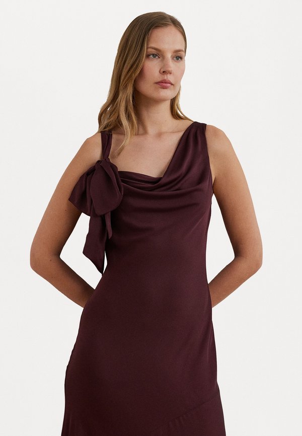 BOW-TRIM CHARMEUSE COWLNECK GOWN - Occasion wear - pinot noir