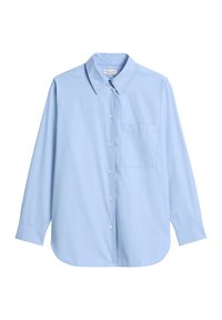 Jasnoniebieska koszula z długim rękawem, wykonana z bawełny, z klasycznym kołnierzykiem, pięcioma guzikami z przodu oraz jedną kieszenią na piersi.