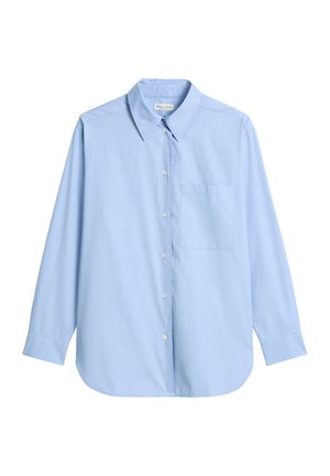 Lichtblauwe overhemd met lange mouwen van katoen, voorzien van een klassieke kraag, vijf knopen aan de voorkant en één borstzak.