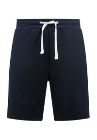 Navyblauwe katoenen shorts met elastische tailleband en witte koord. Voorzien van zijzakken en een gladde, gestructureerde stofafwerking.