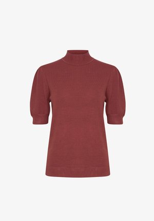 Maglione a collo alto a maniche corte in un color rosa polveroso, con polsini e scollo a coste, caratterizzato da una texture in maglia liscia.