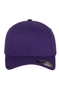Purple baseball cap with a structured design. Made of fabric with a smooth texture, featuring ventilation holes and a branded tag.