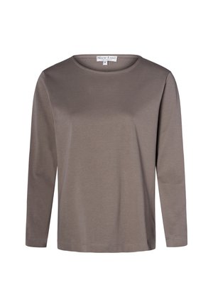 Langarmhemd in Hellbraun, aus weichem Stoff gefertigt. Mit Rundhalsausschnitt und geradem Schnitt. Einfaches Design ohne Muster oder Akzente.