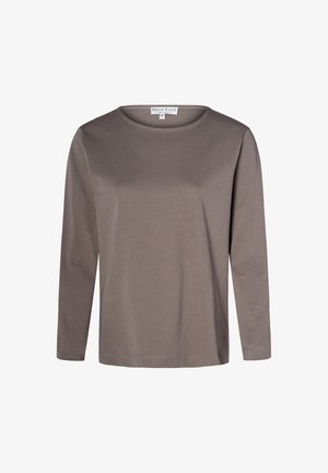 Long-sleeve shirt in light brown, made of soft fabric. Features a round neckline and straight cut. Simple design without patterns or accents.