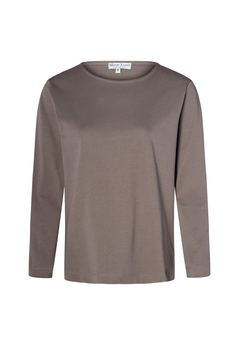 Langarmhemd in Hellbraun, aus weichem Stoff gefertigt. Mit Rundhalsausschnitt und geradem Schnitt. Einfaches Design ohne Muster oder Akzente.