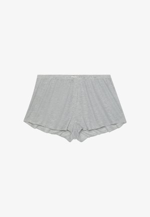 Boxer grigi in cotone con vestibilità comoda, texture a coste e fascia elastica in vita con una piccola etichetta.