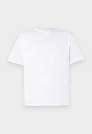 Hvit bomulls t-skjorte med rund hals og korte ermer. Glatt tekstur, rett snitt, ingen mønstre eller detaljer. Kun baksidevisning.