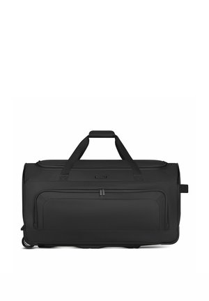 Große schwarze Rolltasche mit doppelten Griffen und einer vorderen Reißverschlusstasche, mit dem "REDOLZ"-Logo vorne.