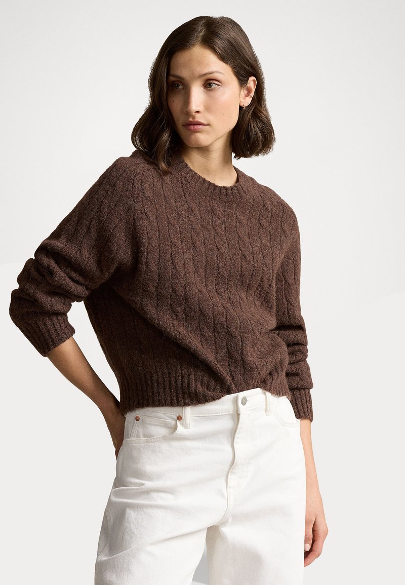 Polo Ralph Lauren CABLE-KNIT WOOL-BLEND CREWNECK SWEATER - Pullover - cedar melange
