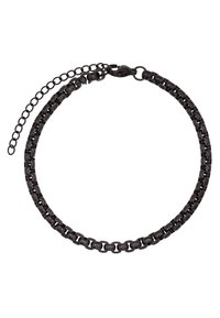 Bracelet en chaîne noir avec des maillons entrelacés, featuring une finition texturée et un fermoir en pince de homard. Comprend une chaîne d'extension réglable.