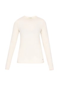 Langsleeve, ronde hals top in off-white, gemaakt van een gladde stof. Beschikt over een slim fit en een minimalistisch ontwerp zonder zichtbare hardware of patronen.