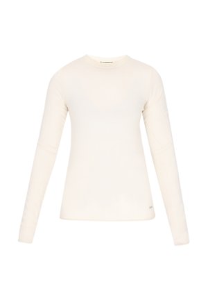 Langærmet crew-neck top i off-white, lavet af glat stof. Har en slim fit og minimalistisk design uden synlig hardware eller mønstre.