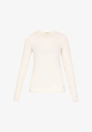 Langærmet crew-neck top i off-white, lavet af glat stof. Har en slim fit og minimalistisk design uden synlig hardware eller mønstre.