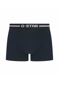 Boxers en bleu marine de G-Star fabriqués à partir d'un tissu doux, avec une ceinture noire portant un logo blanc et des rayures horizontales. Design ajusté classique.