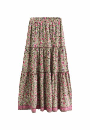 Next REGULAR FIT -TIERED - Maksi sijonas - green pink flower print