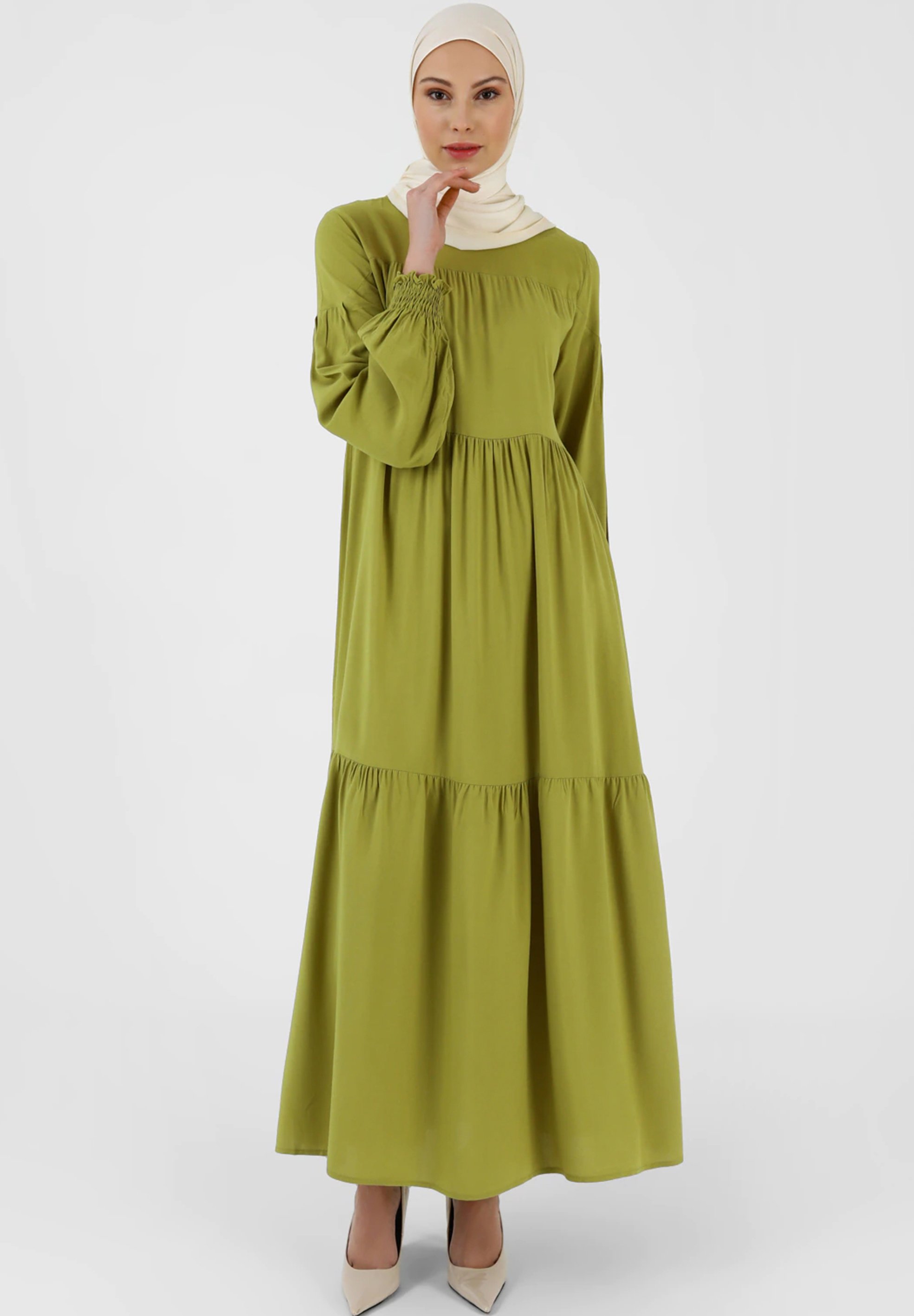 modanisa green dress Modanisa- Green Almond - Polo neck - Unlined