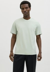 Lichtgroen T-shirt met korte mouwen en een ronde hals, gemaakt van zacht stof, met een subtiel logodetail op de borst.