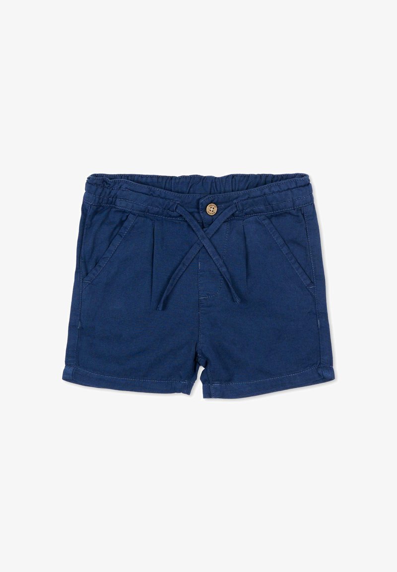 Shorts pour tout-petits bleu marine avec taille élastique, bouton à l'avant, cordon de serrage et poches latérales.