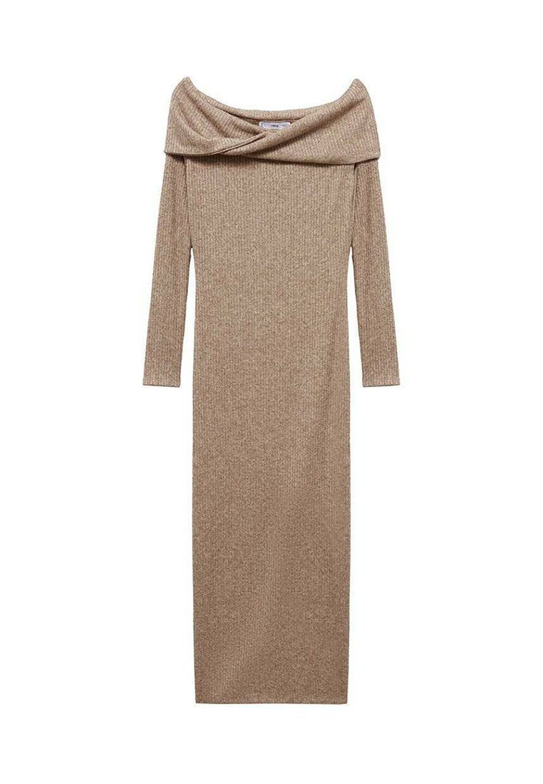 Mango Gebreide jurk beige