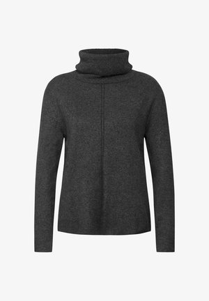 Dark gray turtleneck sweater made of soft knit material, featuring a relaxed fit, long sleeves, and a high, rolled neckline.