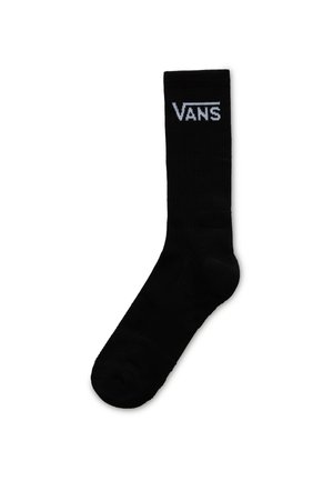 Czarna skarpeta za kostkę z mieszanki bawełnianej, z prążkowaną teksturą i białym logo "VANS" z przodu. Prosty, jednolity kolor.