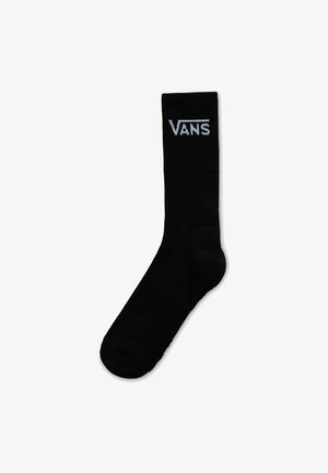Czarna skarpeta za kostkę z mieszanki bawełnianej, z prążkowaną teksturą i białym logo "VANS" z przodu. Prosty, jednolity kolor.