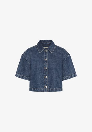 Lühikeste varrukatega tumesinine teksajakk nööbiga esiosas, krae ja kontrastsete õmblustega. Omab veidi lühenenud disaini ja lõdva istuvust.