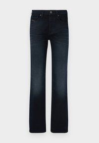 Mörkblå denimjeans med raka ben, som har en knappstängning, fem fickor och subtil blekning på låren.