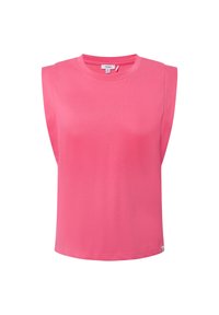 Pink sleeveless top made of soft cotton. Classic crew neckline with minimal seams and a relaxed fit, designed for comfort and ease of movement.