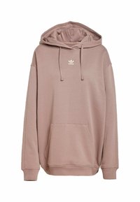 Ljuslila hoodie med en framficka, dragsko i huvan och en liten vit logotyp på bröstet. Tillverkad av mjukt, strukturerat tyg.