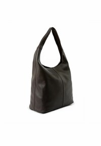 Sac en cuir marron de style hobo avec un design décontracté, une anses incurvée, une finition texturée, et des détails de couture visibles sur le devant pour un intérêt supplémentaire.