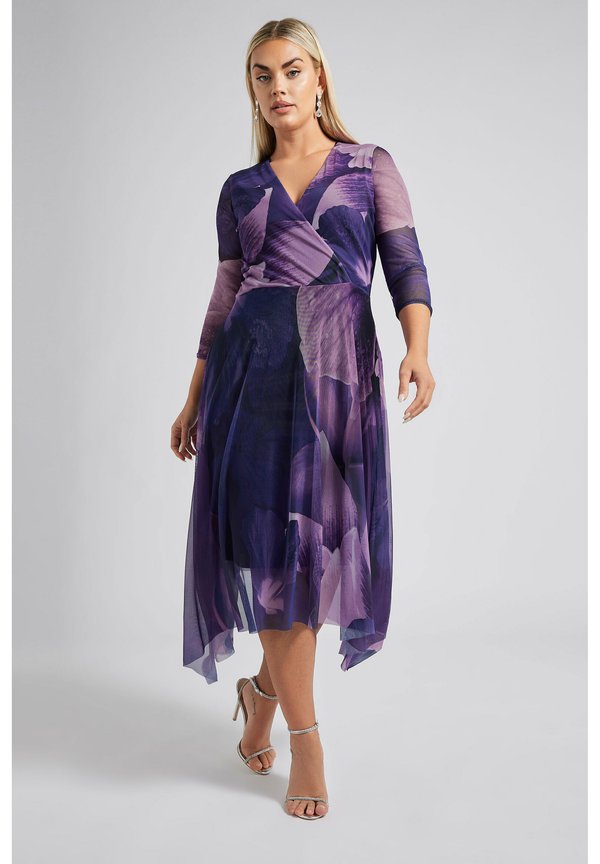 ABSTRACT PRINT HANKY HEM MESH DRESS - Freizeitkleid - purple