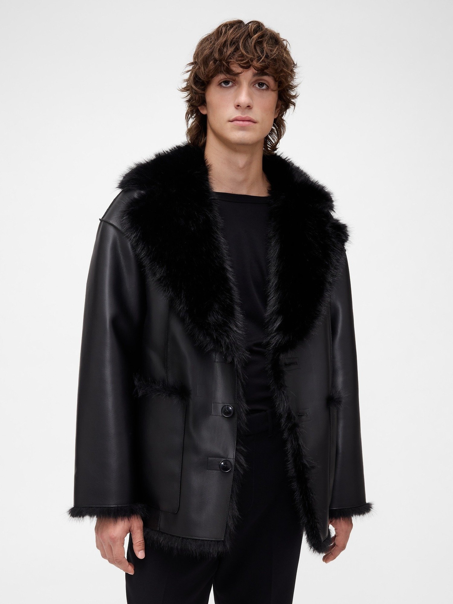 GAP GAPSTUDIO ADULT VEGAN LEATHER FUR-LINED COAT - Winter jacket