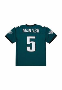 Teal Philadelphia Eagles Fußballtrikot mit dem Namen "McNABB" und der Nummer 5 in Weiß auf dem Rücken, mit Teamlogos auf den Ärmeln.