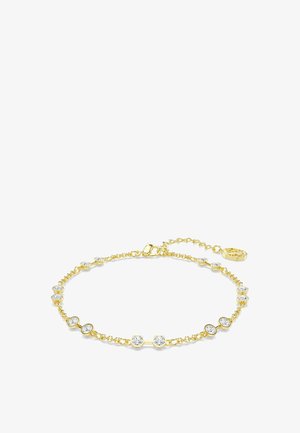 Guldtonet armbånd med runde klare krystaller sat i et kædedesign, med en lås og en justerbar forlængerkæde.