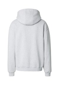 Sweat à capuche gris clair vu de dos avec manches longues et poignets et ourlet côtelés.
