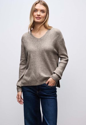 V-NECK STRUKTUR - Striktrøje - beige
