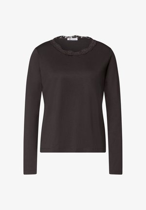 Street One, LANGARM SHIRT MIT RUNDHALS UND SPITZE - Langærmet T-shirt - black coffee