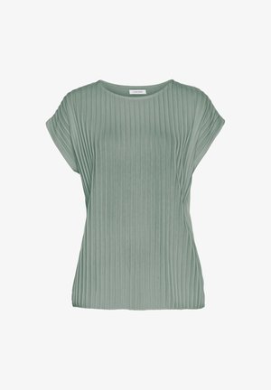 Zielony, szałwiowy krótki rękaw, prążkowany swetrowy top z okrągłym dekoltem i luźnym krojem.