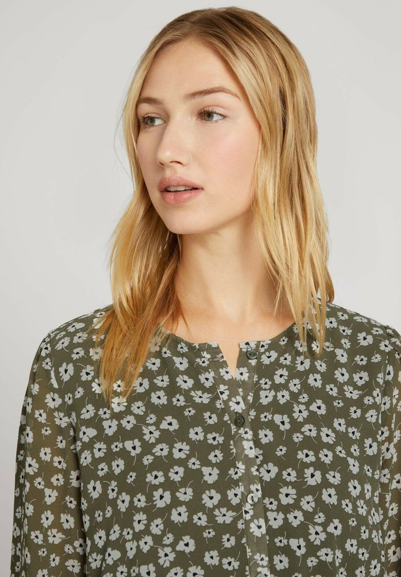 Damen T-Shirts | TOM TAILOR DENIM BALLOON SLEEVE BLOUSE Langarmshirt olive flower print/oliv-meliert - BI32130 Damen T-Shirts | TOM TAILOR DENIM BALLOON SLEEVE BLOUSE Langarmshirt olive flower print/oliv-meliert - BI32130