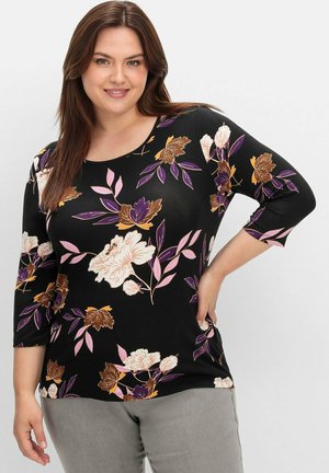 Sheego, 3/4-ARM - Langarmshirt - dunkellila gemustert