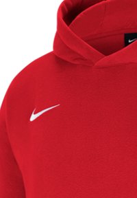 Felpa rossa realizzata in tessuto morbido con tasca a marsupio. Presenta un cappuccio con coulisse e un logo Nike bianco nella zona sinistra del petto.